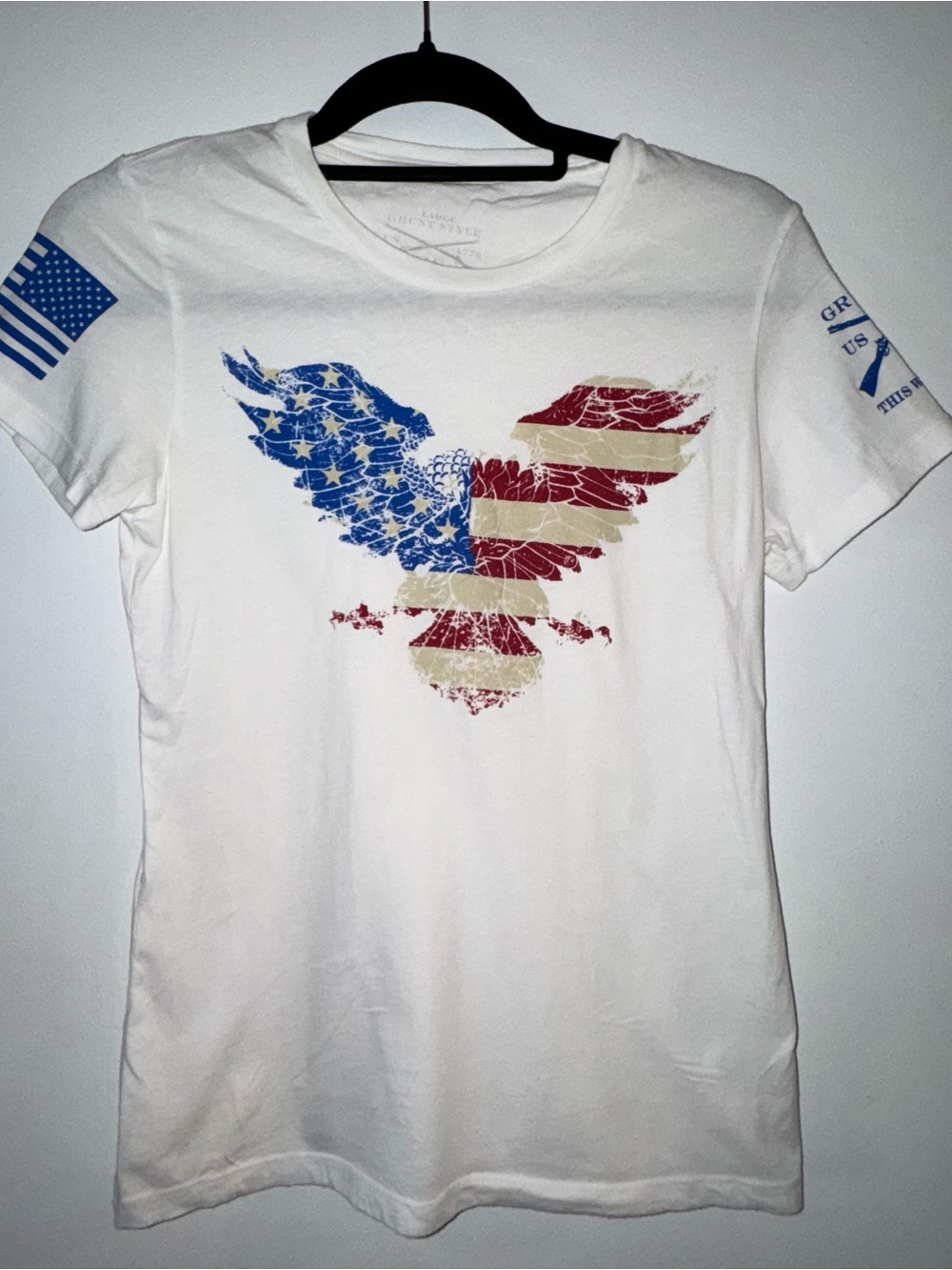 Grunt Style White Short Sleeve Eagle Flag Graphic Tee